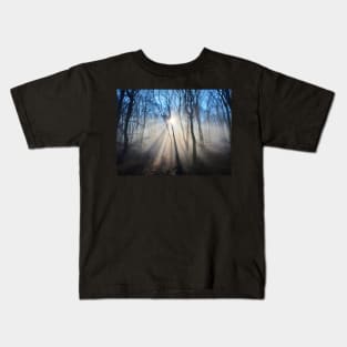 Dramatic sun rays through trees Kids T-Shirt